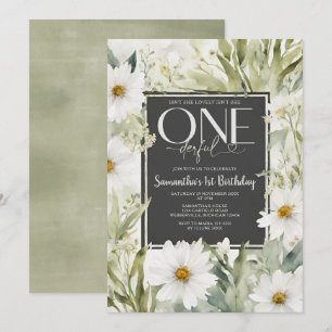 Greenery Isn't She Onederful 1st Birthday Flowers Invitation