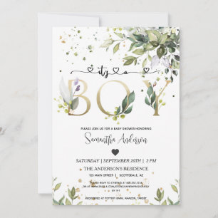 Greenery It's a Boy Baby Shower Eucalyptus Party  Invitation