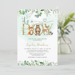 Greenery It's a Boy Woodland Animals Baby Shower Invitation