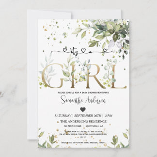 Greenery It's a Girl Baby Shower Eucalyptus Party Invitation