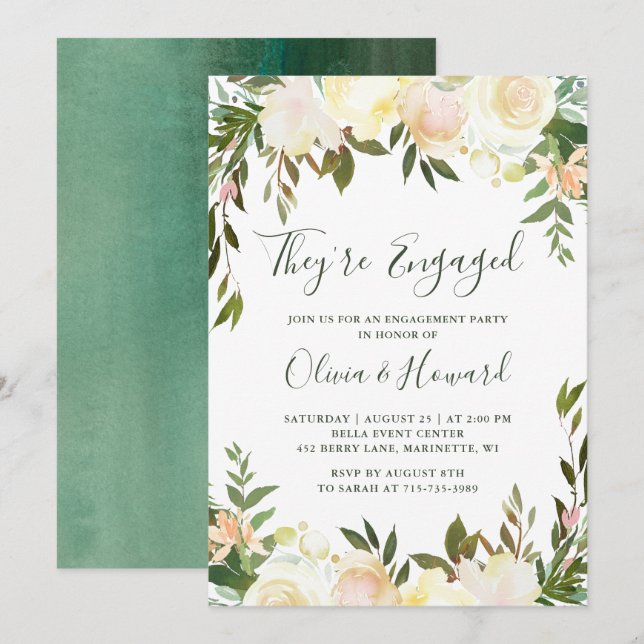 Greenery Ivory Floral Engagement Party Invitation (Front/Back)