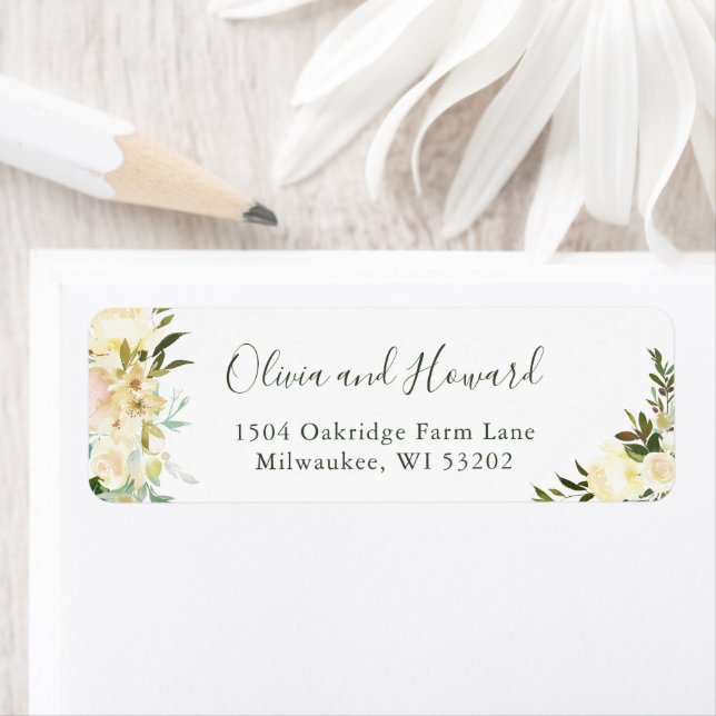 Greenery Ivory Floral Return Address Label (Insitu)
