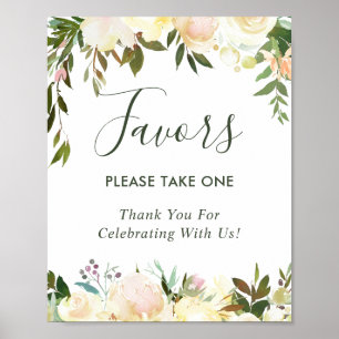 Greenery Ivory White Floral Wedding Favours Sign