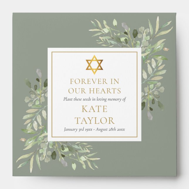 Greenery Jewish Funeral Memorial Seed Packet Envelope (Front)