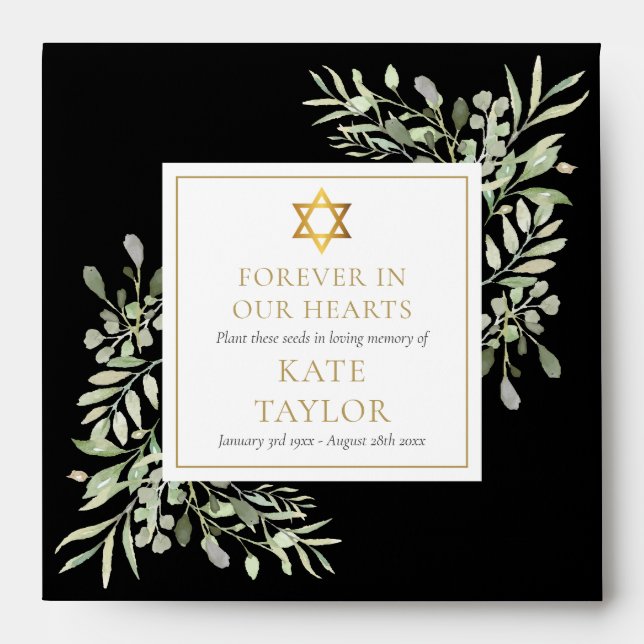 Greenery Jewish Funeral Memorial Seed Packet Envelope (Front)