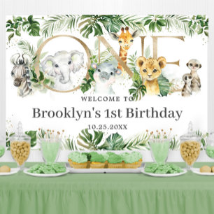 Greenery Jungle Animals 1st Birthday ONE Welcome Banner