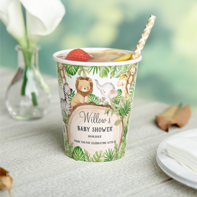 Greenery Jungle Animals Baby Shower 1st Birthday   Paper Cups (Insitu)