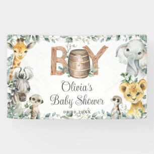 Greenery Jungle Animals Baby Shower Backdrop Banner