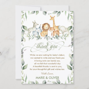 Greenery Jungle Animals Baby Shower Birthday    Th Thank You Card