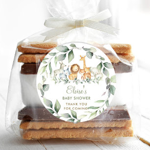 Greenery Jungle Animals Baby Shower Thank You  Classic Round Sticker