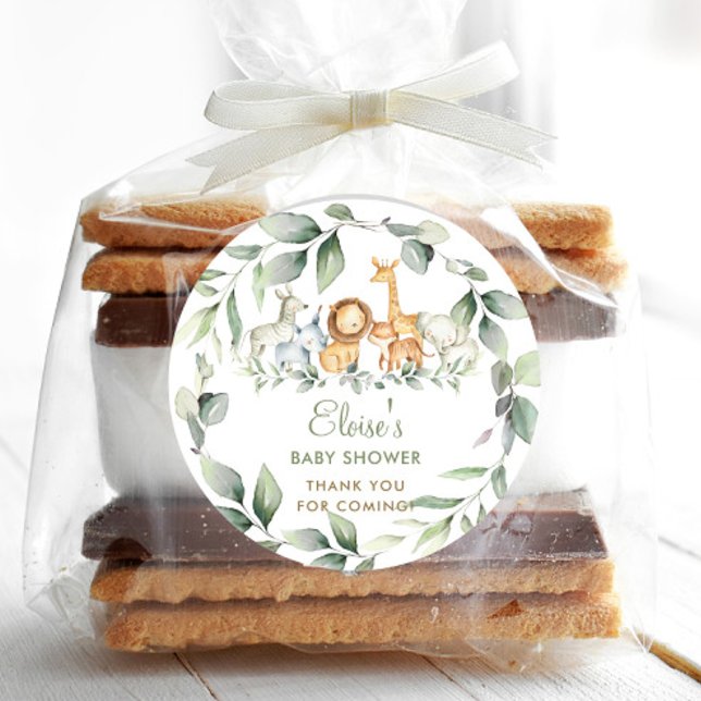 Greenery Jungle Animals Baby Shower Thank You  Classic Round Sticker (Creator Uploaded)