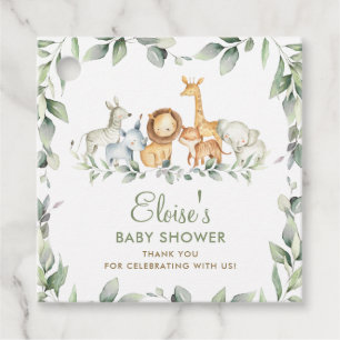 Greenery Jungle Animals Baby Shower Thank You Favour Tags