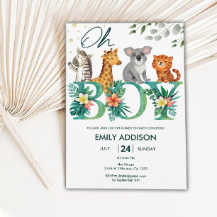 Greenery Jungle Animals Oh Boy Safari Baby Shower Invitation