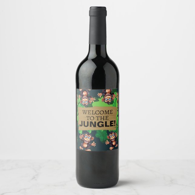 Greenery Jungle Animals Safari  Wine Label (Front)