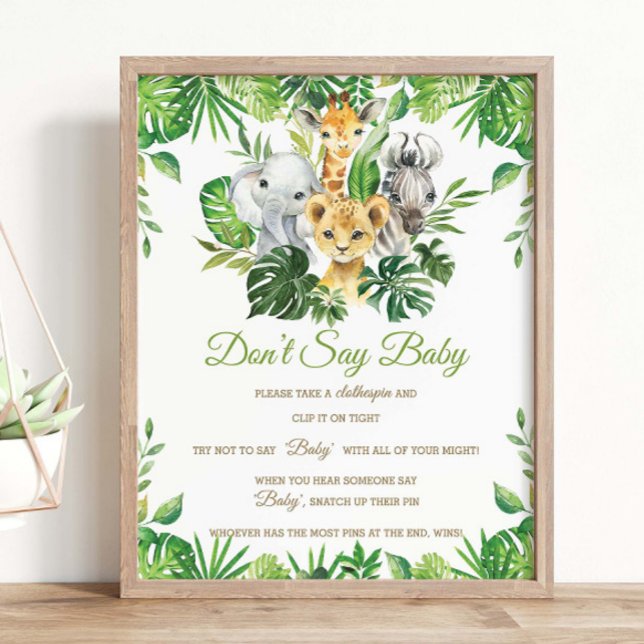 Greenery Jungle Animals Shower Don't Say Baby Game Poster (Creator Uploaded)