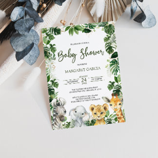 Greenery Jungle Safari Animals Baby Shower  Invitation