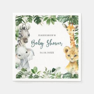 Greenery Jungle Safari Animals Baby Shower Napkin