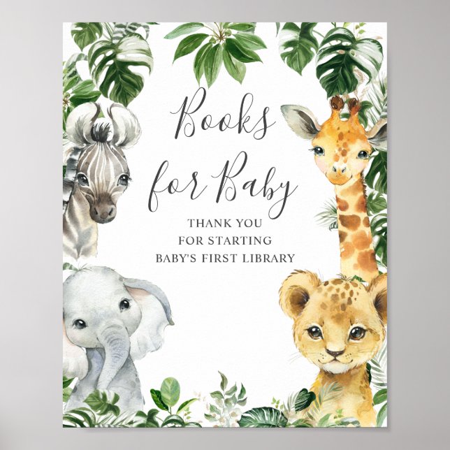 Greenery Jungle Safari Animals Books For Baby Sign (Front)