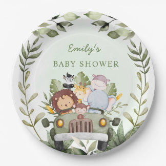 Greenery jungle Safari Wild Animals Baby shower  Paper Plate