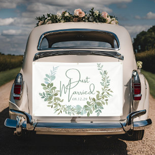 Greenery Just Married Banner
