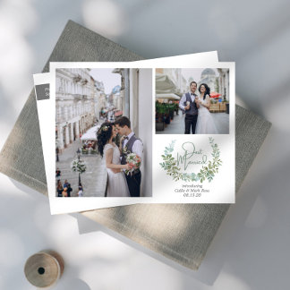Greenery Just Married Wedding Photos Announcement Postcard