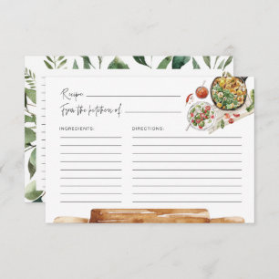 Greenery Kitchen Utensils Watercolor Recipe Card