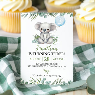 Greenery Koala Boy Birthday Invitation