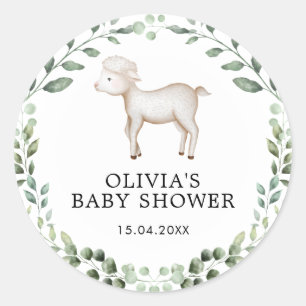 Greenery Lamb Baby Shower Spring Sheep Favours Classic Round Sticker