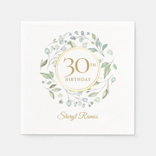 Greenery Laurel Garland Gold 30th Birthday Napkin
