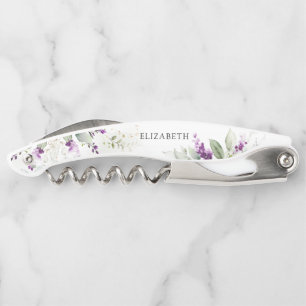 Greenery Lavender Floral Name Waiter's Corkscrew