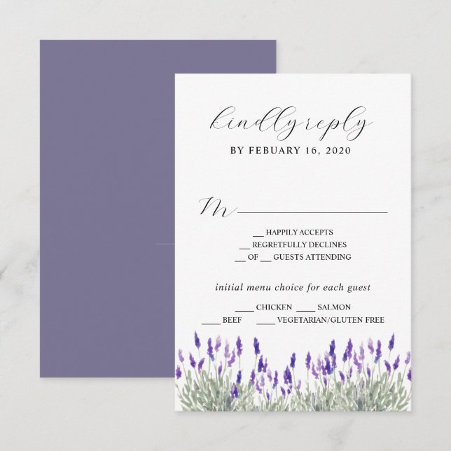 Greenery Lavender Lilac Purple Lila Wedding RSVP E Enclosure Card (Front/Back)