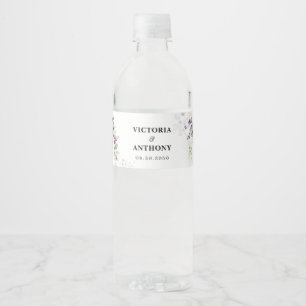 Greenery Lavender Wedding Water Bottle Label