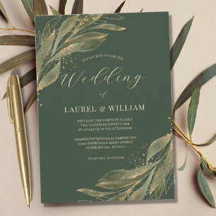 Greenery Leaf Green Gold Elegant Wedding Invitation
