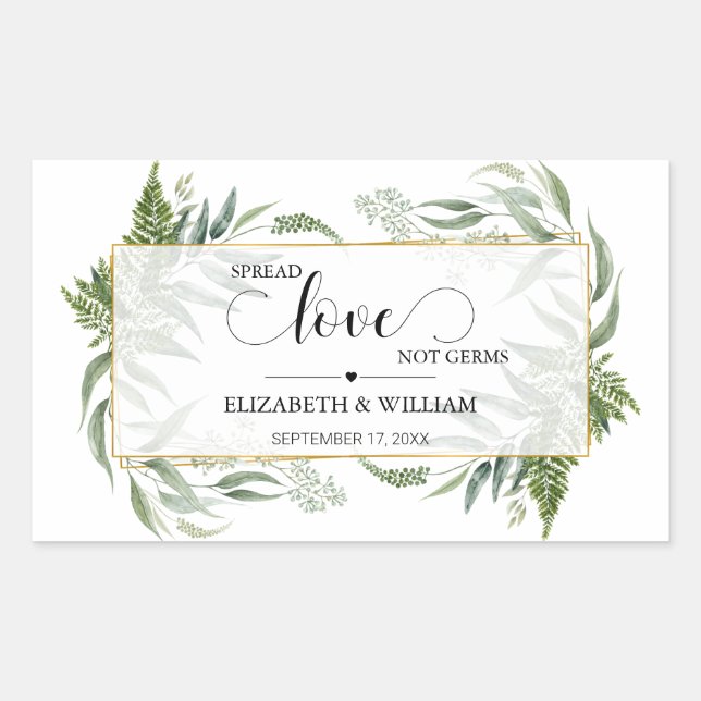 Greenery Leaf Spread Love Not Germs Hand Sanitizer Rectangular Sticker (Front)