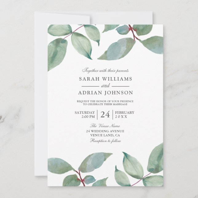 Greenery Leaf Summer Spring Wedding Invitation (Front)