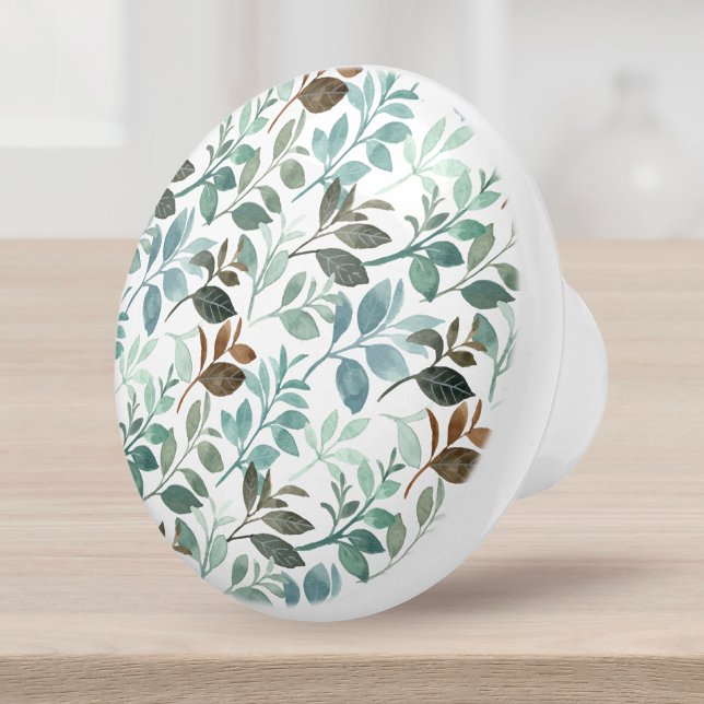 Greenery Leaf Watercolor Botanical Nature Ceramic Knob (Creator Uploaded)