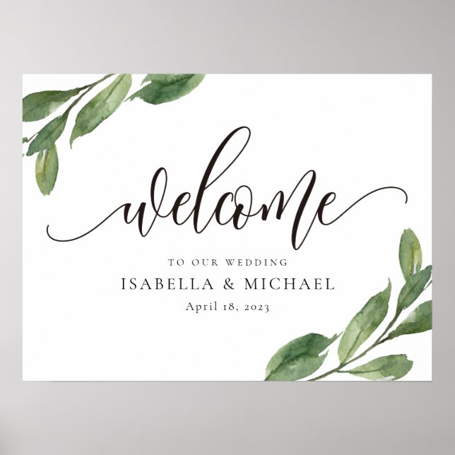 Greenery Leaf Wedding Welcome Sign (Front)