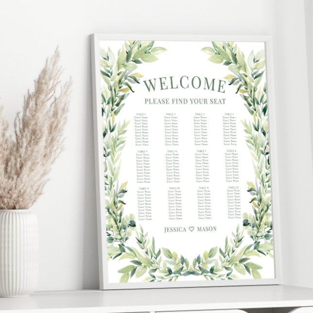 Greenery leaf wreath boho wedding seating chart (Creator Uploaded)