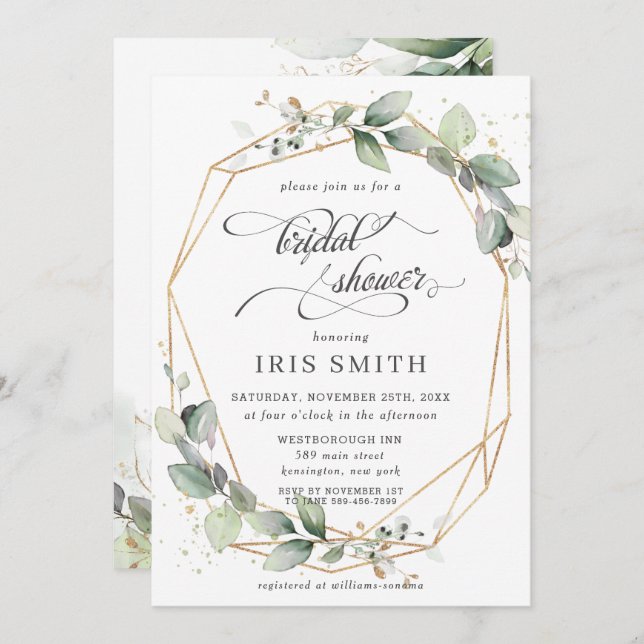 Greenery Leafy Foliage Bridal Shower Geometric Invitation (Front/Back)