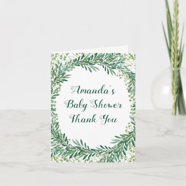 Greenery Leaves Baby Shower Thank You Card (Front)
