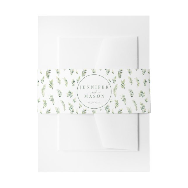 Greenery leaves classic boho wedding belly band invitation belly band (Front Example)