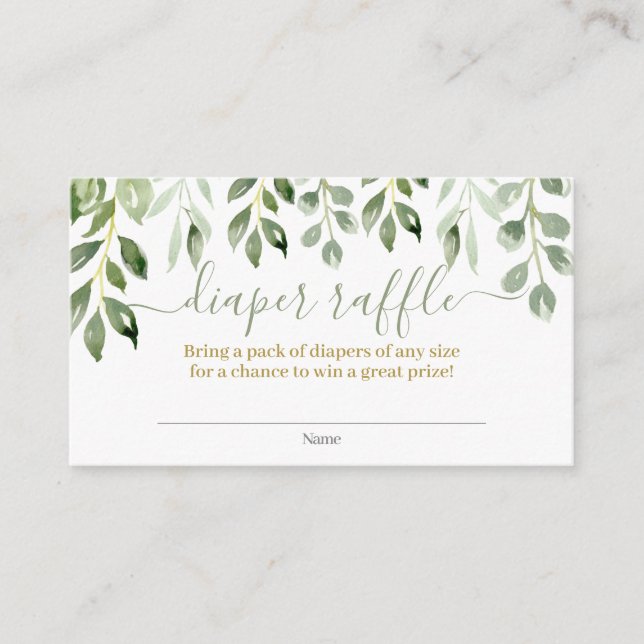 Greenery Leaves Diaper Raffle Enclosure Card (Front)