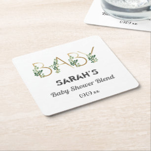 Greenery Leaves Elegant Baby Slogan Baby Shower Square Paper Coaster