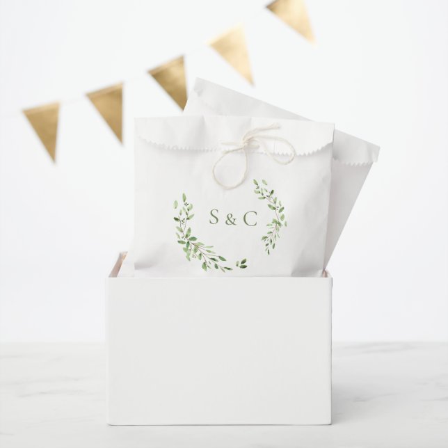 Greenery Leaves Elegant Monogram Wedding custom Favour Bags (Party)