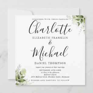Greenery Leaves Elegant Script All In One Wedding Invitation