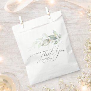 Greenery Leaves Elegant Script Thank You Favour Ba Bags
