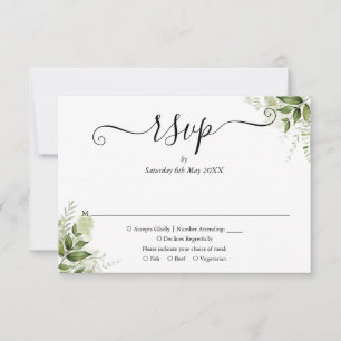 Greenery Leaves Elegant Script Wedding RSVP Card