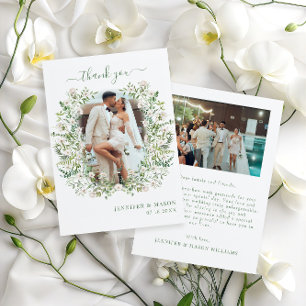 Greenery leaves floral wreath boho Wedding Photo Thank You Card