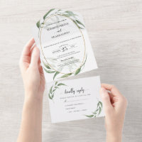 Greenery Leaves Geometric Frame Wedding with RSVP