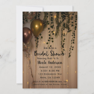 Greenery Leaves Golden Lights Rustic Bridal Shower Invitation